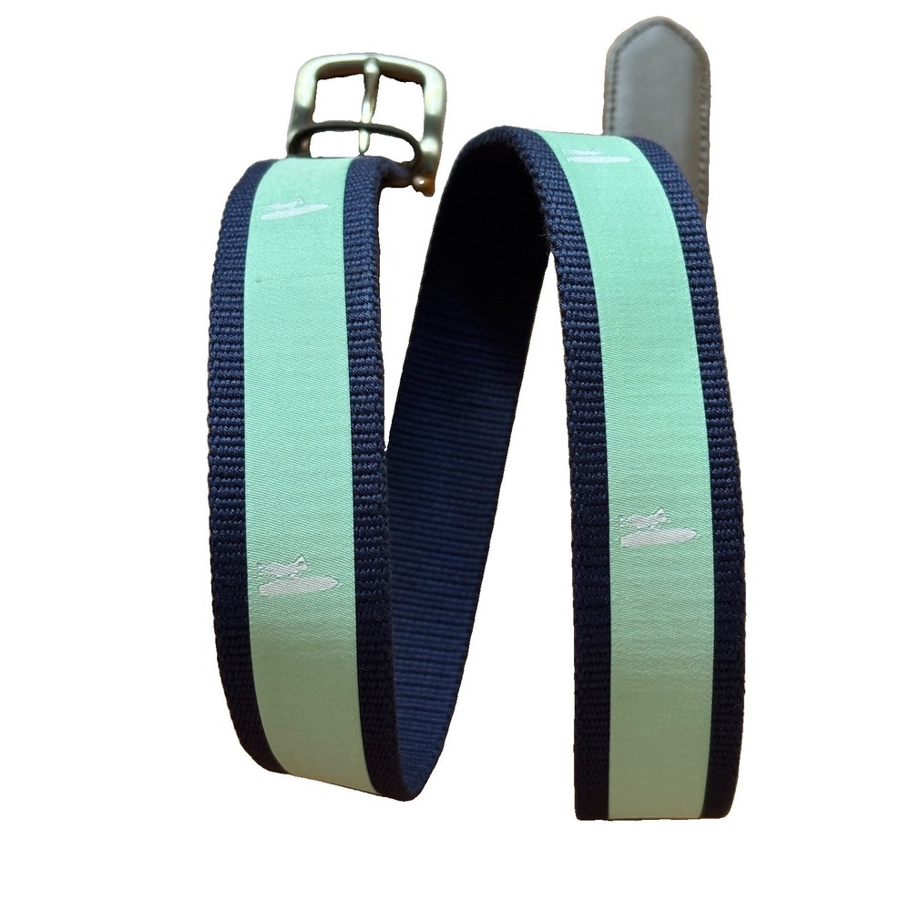 Johnnie-O Men's Surf Logo Belt Canvas Shoreline Ribbon Stitched Leather 38